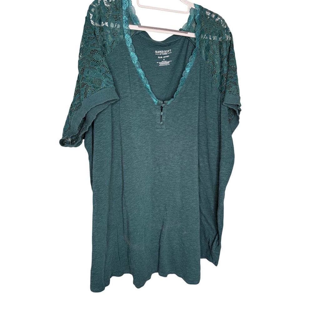 Super soft by Torrid slub jersey teal lace short sleeve blouse‎